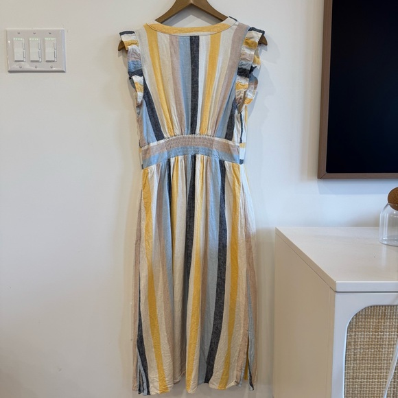 Blue and Yellow Striped Sleeveless Midi Dress - Picture 4 of 5